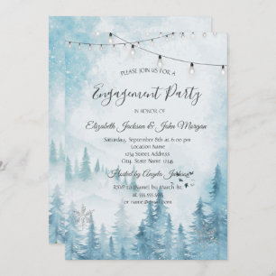 Winter Forest, String Lights Engagement Invitation