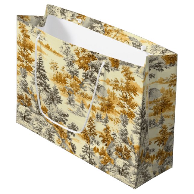 Winter Forest Toile de Jouy Pattern (11) Large Gift Bag (Front Angled)