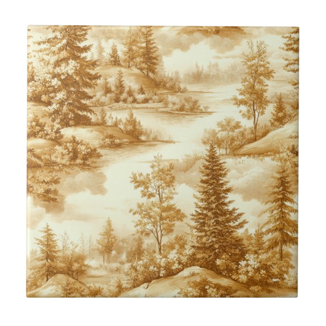 Winter Forest Toile de Jouy Pattern (12) Tile (Front)