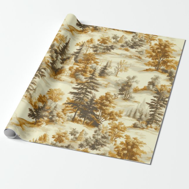 Winter Forest Toile de Jouy Pattern (13) Wrapping Paper (Unrolled)