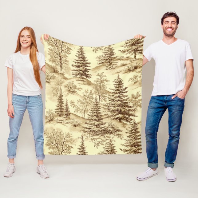 Winter Forest Toile de Jouy Pattern (2) Fleece Blanket (In Situ)