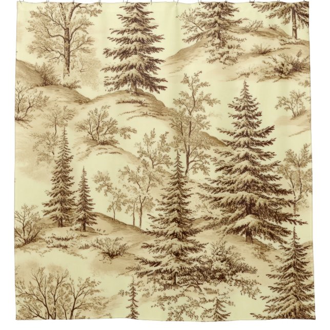 Winter Forest Toile de Jouy Pattern (2) Shower Curtain (Front)