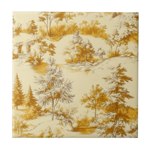Winter Forest Toile de Jouy Pattern (3) Tile (Front)
