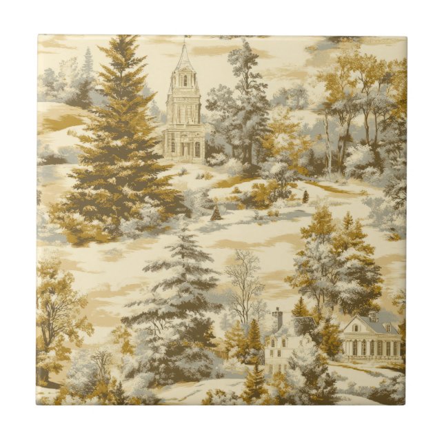 Winter Forest Toile de Jouy Pattern (4) Tile (Front)