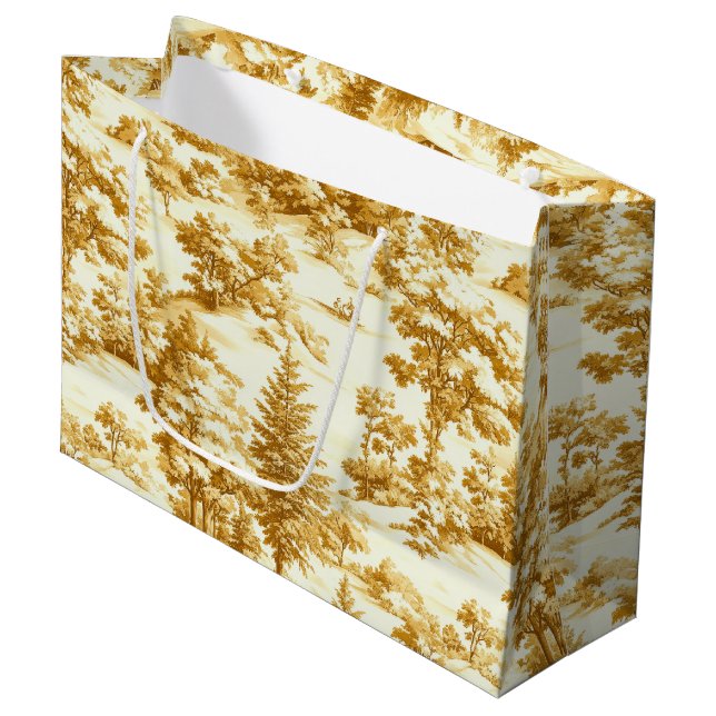 Winter Forest Toile de Jouy Pattern (5) Large Gift Bag (Front Angled)
