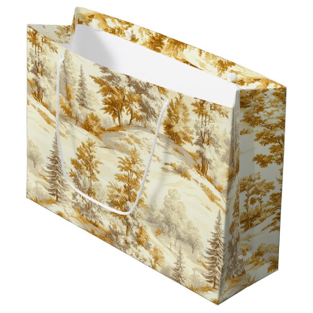 Winter Forest Toile de Jouy Pattern (6) Large Gift Bag (Front Angled)