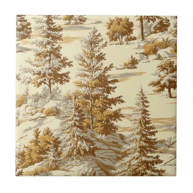 Winter Forest Toile de Jouy Pattern (7) Tile (Front)