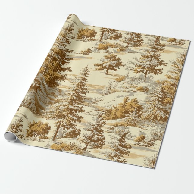Winter Forest Toile de Jouy Pattern (7) Wrapping Paper (Unrolled)
