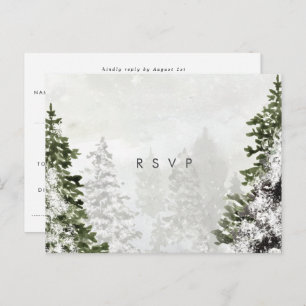 winter forest trees wedding rsvp postcard