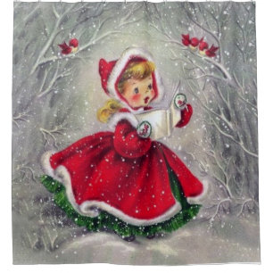 Winter Forest Vintage Christmas Girl Shower Curtain