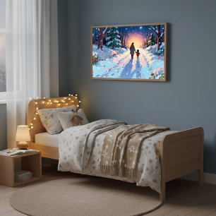 Winter Forest Walk Cozy Parent & Child Snowy Night Poster