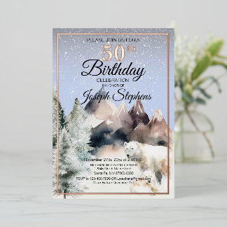 Winter Forest Watercolor Birthday Foil Invitation