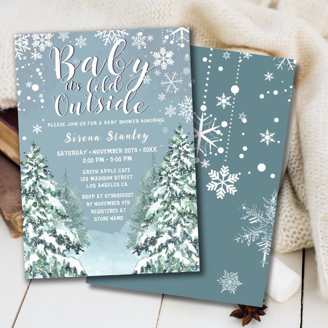 Winter Forest Watercolor Grey Baby Shower  Invitat Invitation (Creator Uploaded)