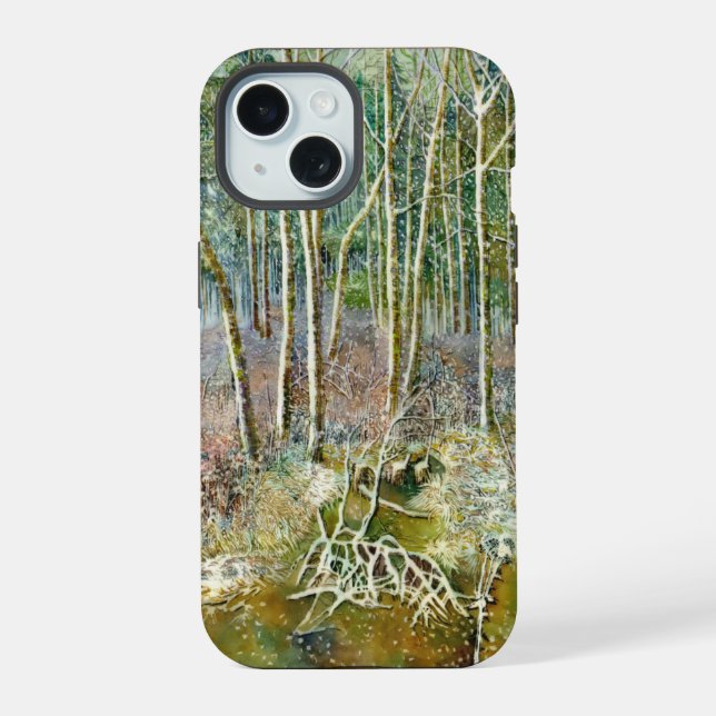winter forest  Watercolor  iPhone 15 Case (Back)