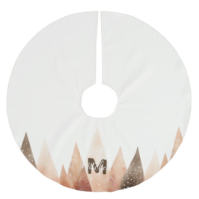 Winter Forest Watercolor Monogram Brushed Polyester Tree Skirt (Front)