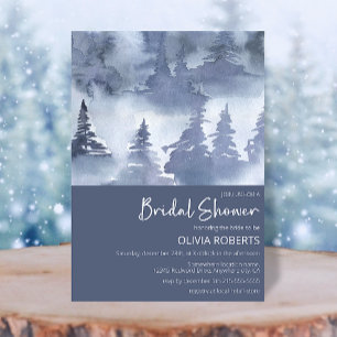 Winter Forest Watercolor Navy Blue Bridal Shower Invitation