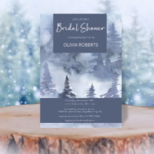 Winter Forest Watercolor Navy Blue Bridal Shower Invitation