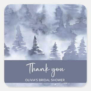 Winter Forest Watercolor Navy Blue Bridal Shower Square Sticker