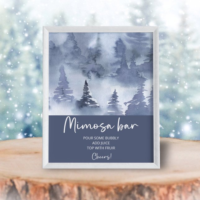 Winter Forest Watercolor Navy Blue Mimosa Bar Poster (Creator Uploaded)