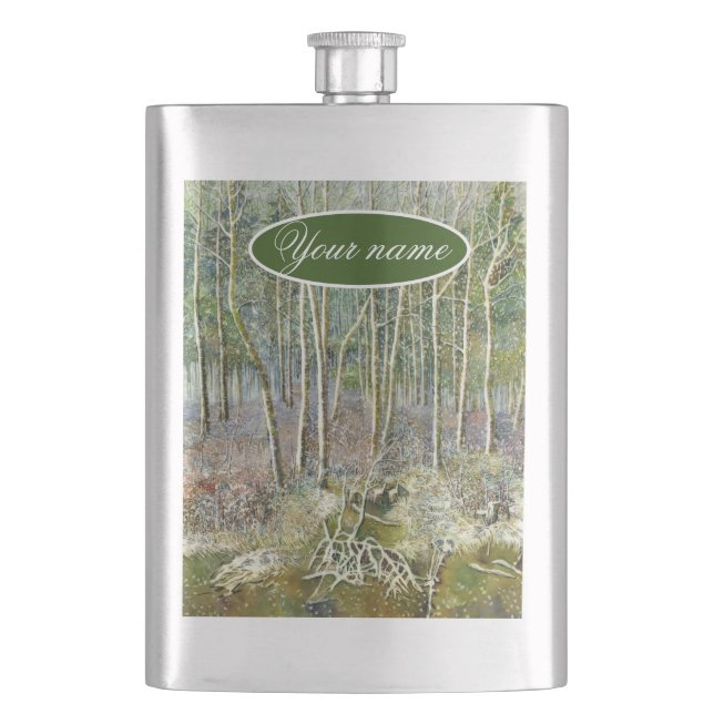 winter forest  Watercolor painting Hip Flask (Front)