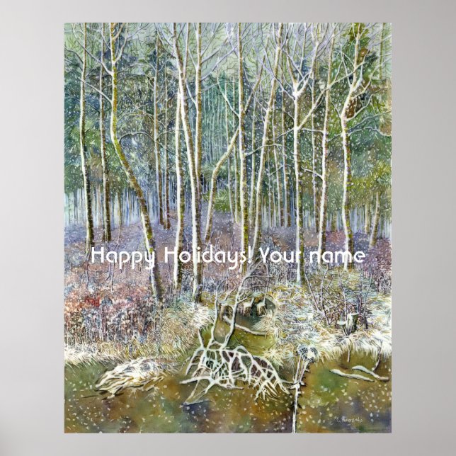 winter forest  Watercolor painting Poster (Front)
