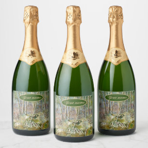 winter forest  Watercolor painting Sparkling Wine Label