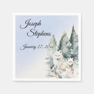 Winter Forest Watercolor Paper Napkin