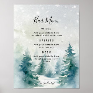 winter forest wedding bar menu sign