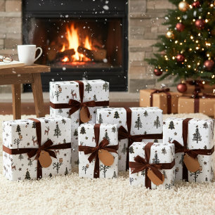 Winter Forest Whimsy: Owls, Deer, and Starry Pines Wrapping Paper