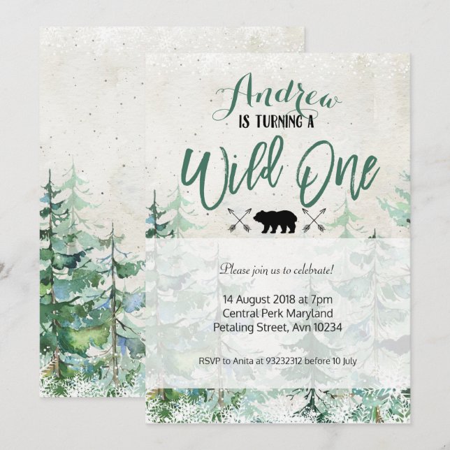 Winter Forest Wild One Birthday Invitation (Front/Back)