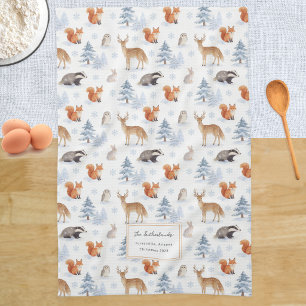 Winter Forest Wildlife Woodland Animals Christmas Tea Towel