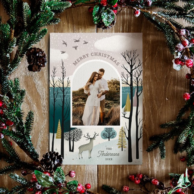 Winter Forest with Deer | Woodland Photo Christmas Holiday Card (Creator Uploaded)