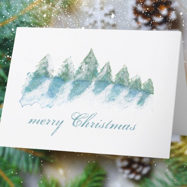 Winter Forest with Snow Watercolor Christmas  Holiday Card (Creator Uploaded)