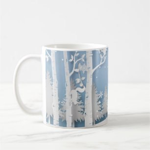 Winter Forest with Squirrels Papercut Coffee Mug