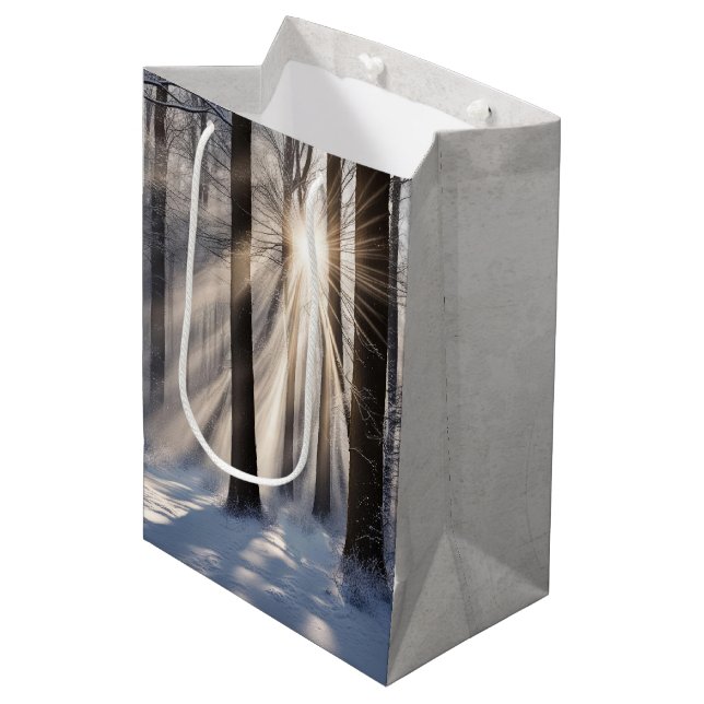 Winter Forest With Sunbeams Medium Gift Bag (Front Angled)