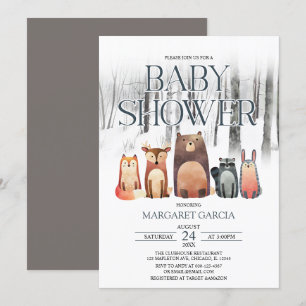Winter Forest Woodland Animals Baby Shower Invitation