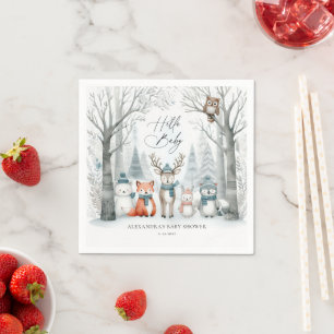Winter Forest Woodland Animals Coed Baby Shower Napkin