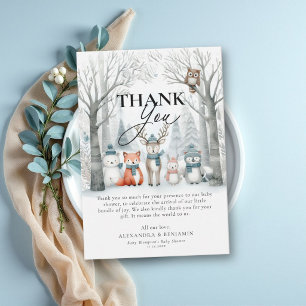 Winter Forest Woodland Animals Coed Baby Shower Thank You Card