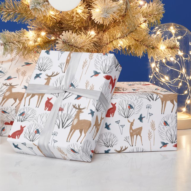 Winter Forest Woodland Animals Earthy Christmas Wrapping Paper (Holidays)