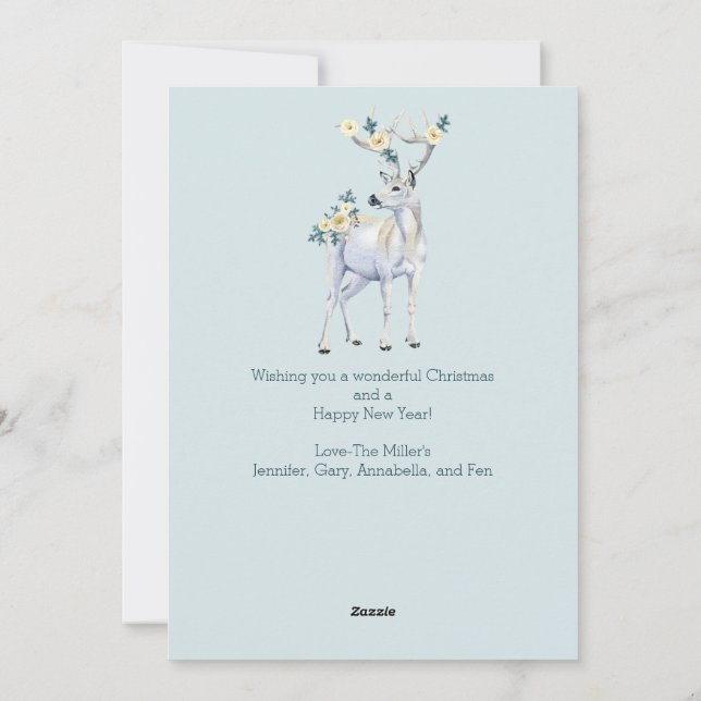 Winter Forest Woodland Deer Christmas Holiday Card (Back)