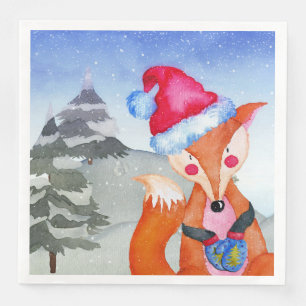 Winter Forest Woodland Friends Fox Illustration Napkin