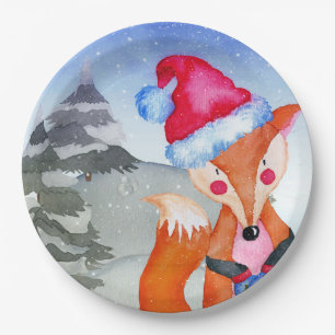 Winter Forest Woodland Friends Fox Illustration Paper Plate
