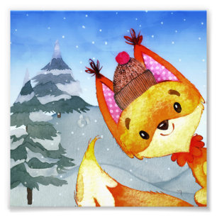 Winter Forest Woodland Friends Fox Illustration Photo Print