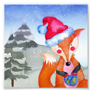 Winter Forest Woodland Friends Fox Illustration Photo Print