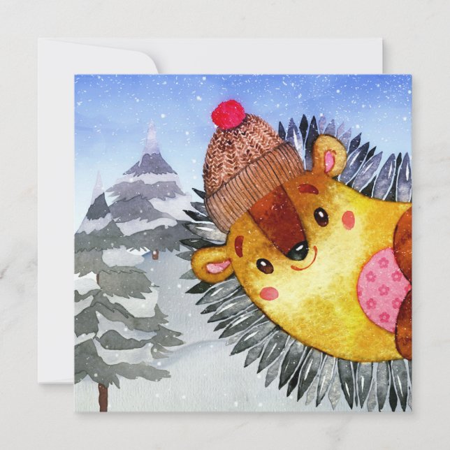 Winter Forest Woodland Friends Hedgehog Drawing (Front)