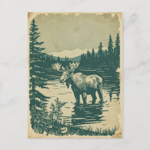 Winter Forest Woodland Moose at Lake Postcard