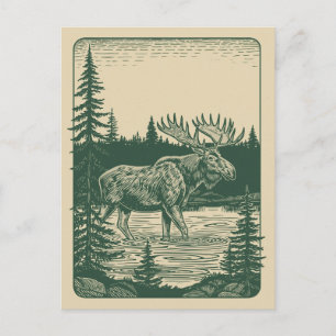 Winter Forest Woodland Moose at Lake Postcard