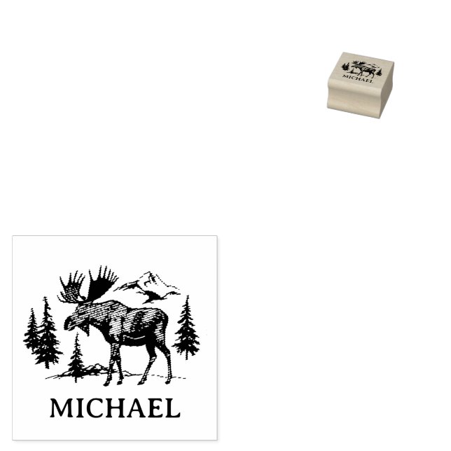 Winter Forest Woodland Moose Personalized   Rubber Stamp (Stamped)