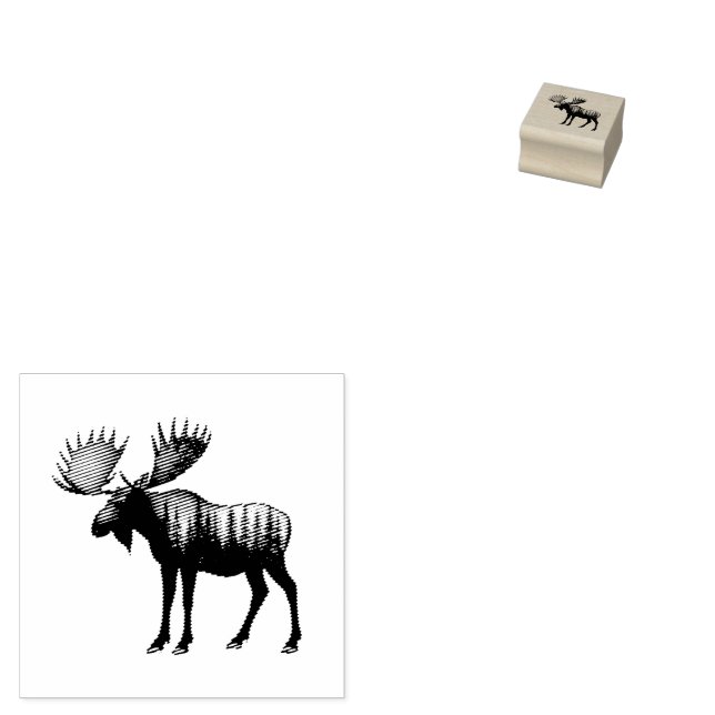 Winter Forest Woodland Moose  Rubber Stamp (Stamped)