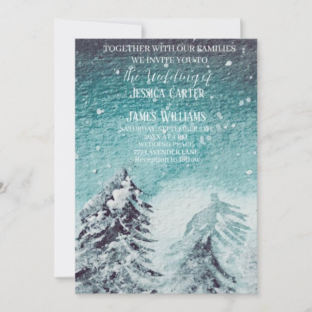 Winter Forest Woodland Pine Trees Wedding Invitation (Front)